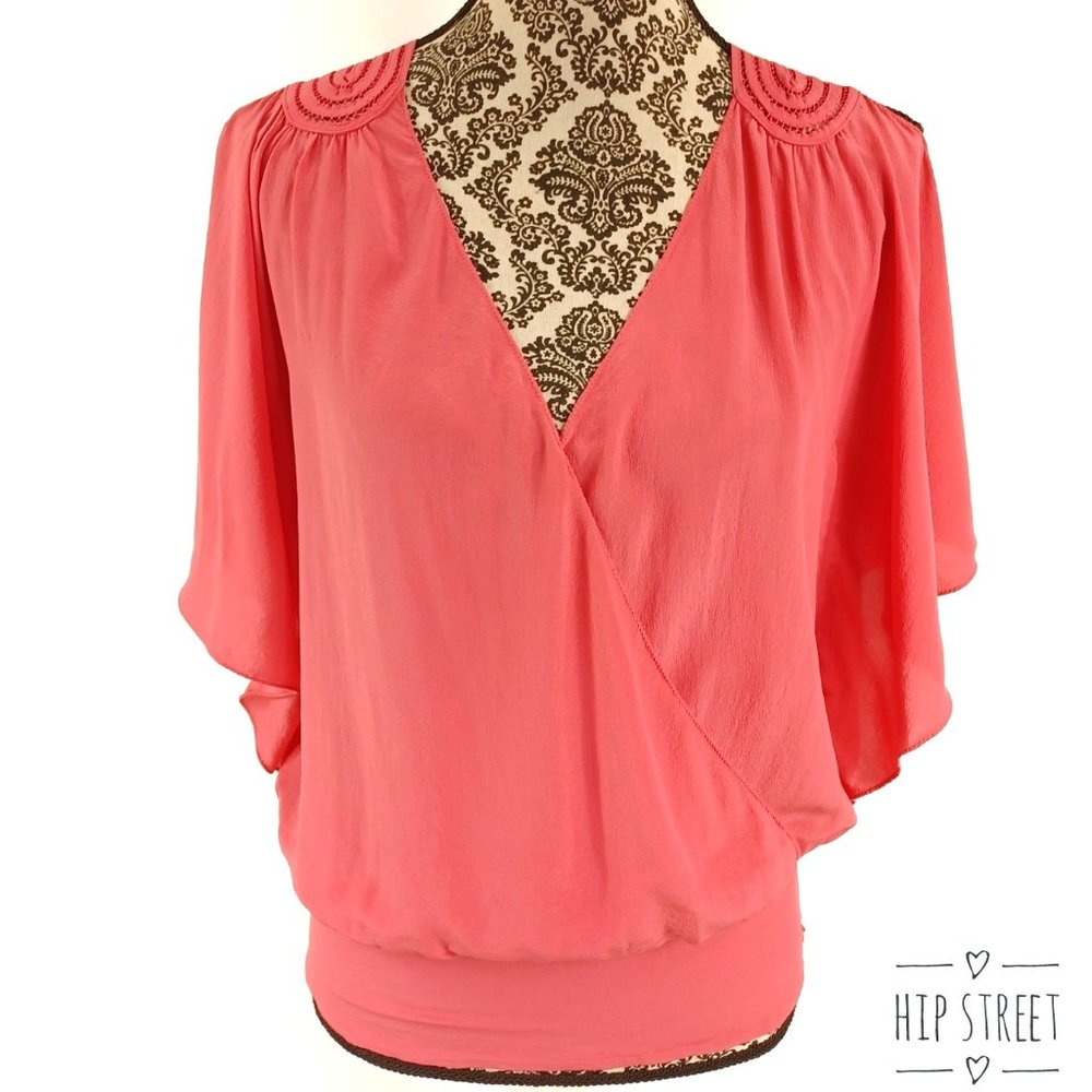 WHBM Blouse Open Shoulder Cross Front Blouson Silk M